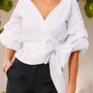 NWOT Laju white ruffle wrap shirt medium